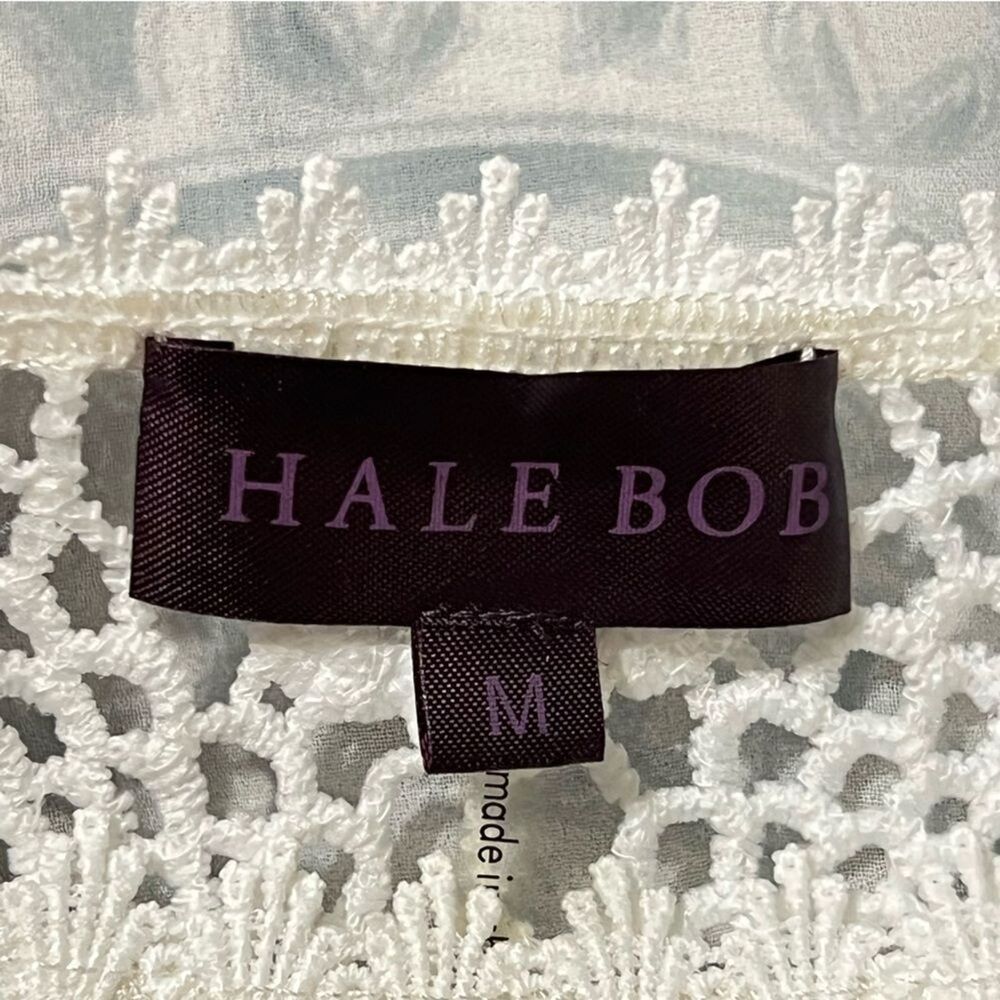 Hale Bob Beachy Mandala Print Tunic Top Sz M Grey White Crochet Trim Boho Resort - Picture 8 of 8